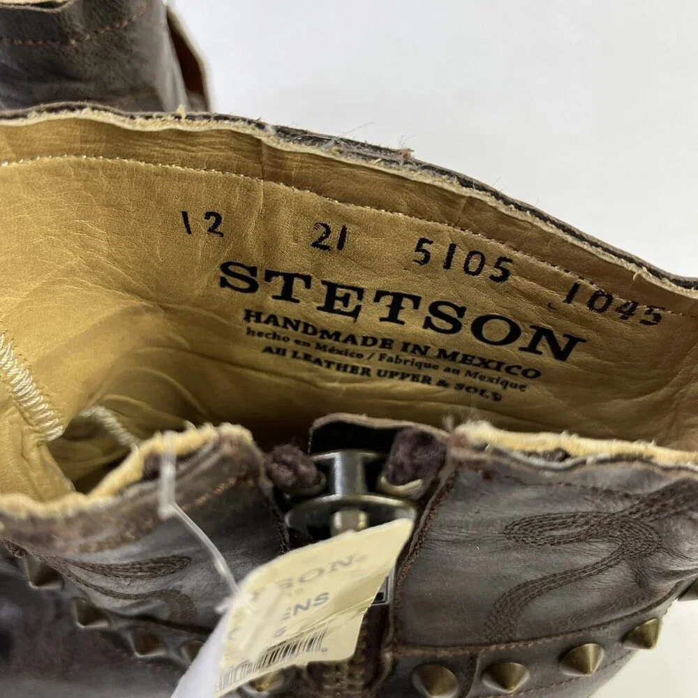 Stetson Shelby Western Ankle Brown Leather Studs Booties Boots Wms Size 6.5 NWT - Picture 8 of 8